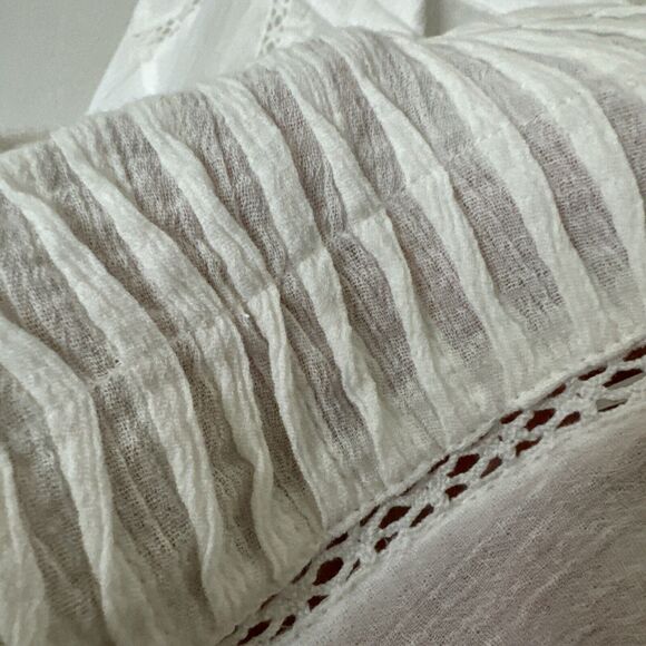 Peasant Top Blouse White Plus Size XXL Pleated Buttons Tunic Shirt Sheer Summer - Picture 11 of 13